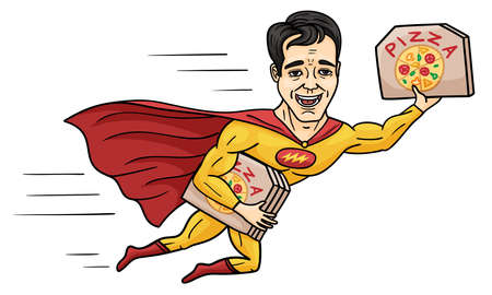 Super fast pizza delivery with the speed of a flying superhero.のイラスト素材