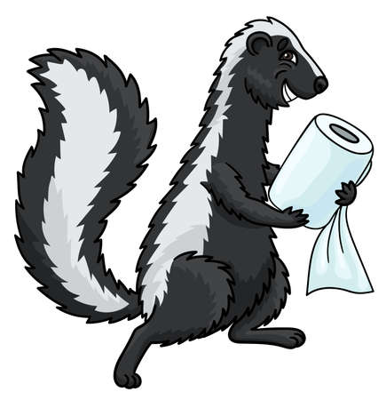 A fluffy skunk carries toilet paper in order to go for a ride in the toilet.のイラスト素材