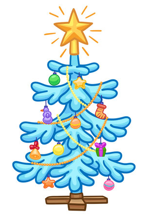 Blue Christmas tree with different decorations. Isolated image.のイラスト素材
