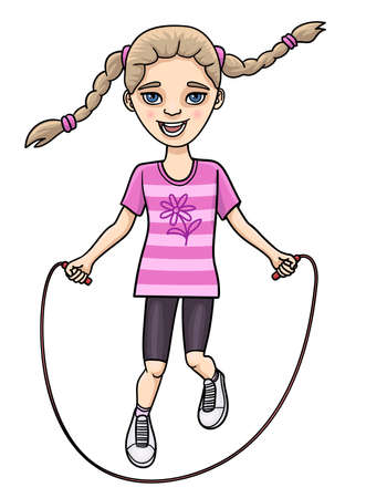 A girl child is engaged in fitness - jumping rope.のイラスト素材