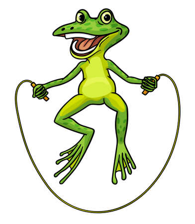 Cartoon green funny toad trains to jump rope.のイラスト素材