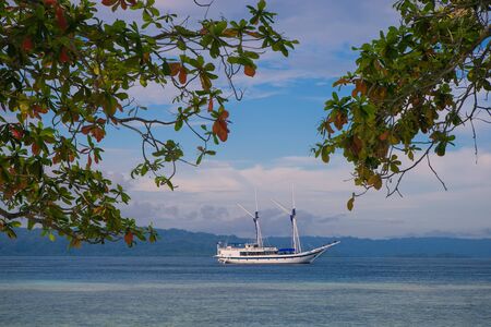 Beautiful sailboat in the open seaの写真素材