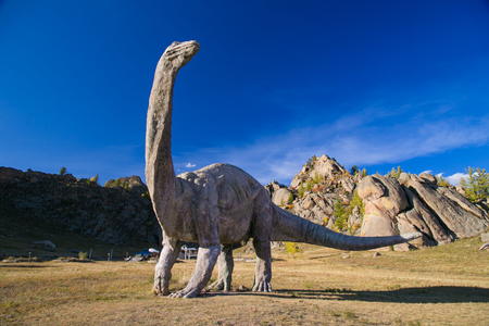 Statue of giant dinosaur in Mongoliaの写真素材