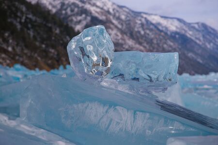 Clean transparent ice of Baikal lake