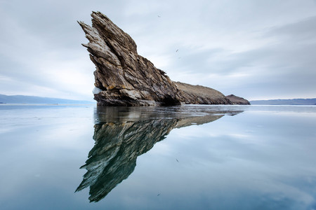The rocky promontory on the island Ogoy. Lake Baikal. Siberia.の写真素材
