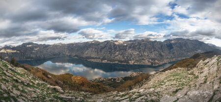 Panorama from the peak of St. Elijah in Montenegroの写真素材