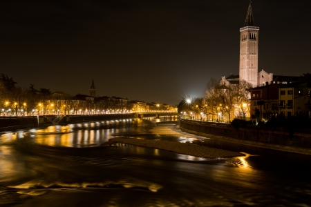 Adige river which crosses the city center of Veronaの写真素材