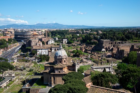 Panoramic view of ancient Roman ruinsの写真素材
