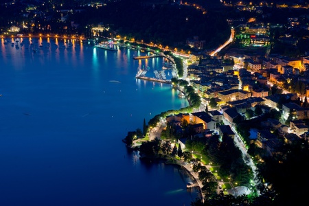 Panoramic view of the Garda Lake from the top of the hillの写真素材