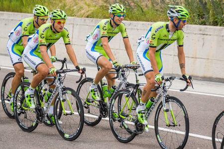 Fondo, Italy - June 28, 2014: Team Cannondale during the 23 Trofeo Melinda Memorial Marco Brentari valid as the only evidence of the Italian Championship.のeditorial素材