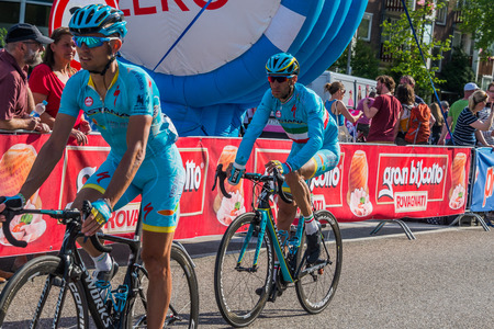 Nijmegen, Netherlands May 7, 2016; Vincenzo Nibali after finishing the sprint in the second stage of the Tour of Italy, arriving in Nijmegenのeditorial素材