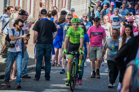 Nijmegen, Netherlands May 8, 2016; David Formolo professional cyclist During transfer from bus to the start of the third stage of the Tour of Italy in 2016 in Nijmegenのeditorial素材
