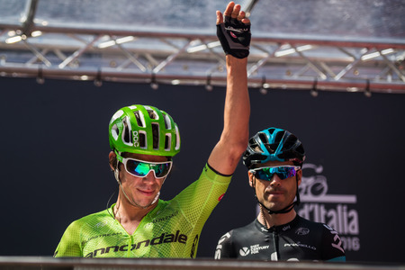 Muggi?, Italy May 26, 2016, Rigoberto Uran, Cannondale team, to the podium signatures before the start of the stageのeditorial素材