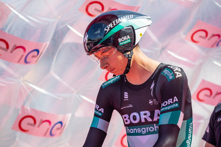Verona, Italy June 2, 2019: Davide Formolo, BORA - hansgrohe Team, concentrated before the last time trial stage of the Giro D'Italia 2019 with arrival in the Arena of Verona.のeditorial素材