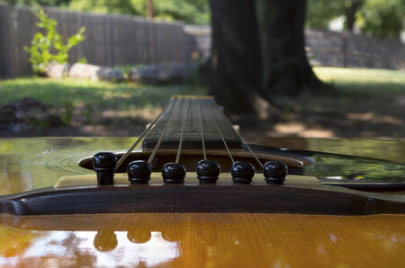 Guitar closeup looking down the strings and neckの写真素材