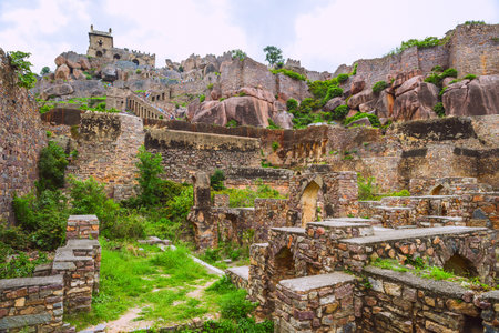 Ruins of the Golconda Fort, Hyderabad District, Telangana, India.の写真素材