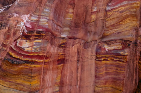 Multicolored sandstone texture in Wadi Rum desert, Jordan