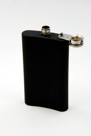 Black Drinking Flask - Back - Openの写真素材