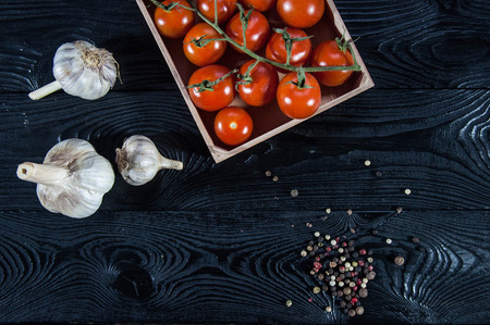 italian food ingredients on a wooden boardの写真素材