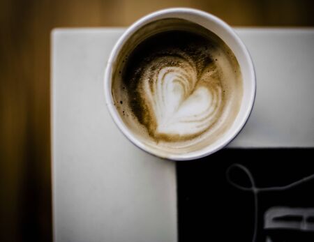 a top view of a cup of coffeeの写真素材