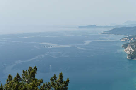 Amazing view on sea landscape with boats, yachts, motorboats and sailboats. Horizontal color...