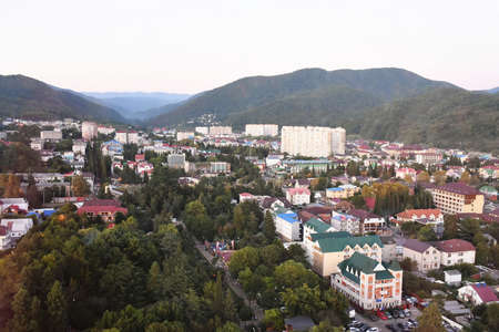 Residential neighborhood subdivision skyline Aerial shot.の写真素材