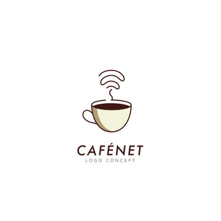 Coffee cup Cafe with free wifi Logo Design Symbol Template Flat Style Vectorのイラスト素材