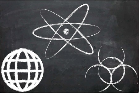 An Illustration of a Blackboard with Science Iconsのイラスト素材