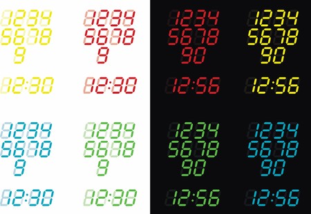 An Illustrated Digital Clock in Various Coloursのイラスト素材