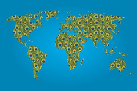 A Map of the world filled with a Peacock patternのイラスト素材