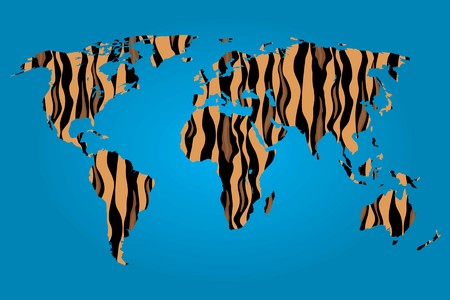 A Map of the world filled with a Tiger patternのイラスト素材