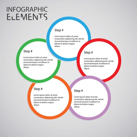 An Infographic design with colored and white circles on the grey backgroundの写真素材