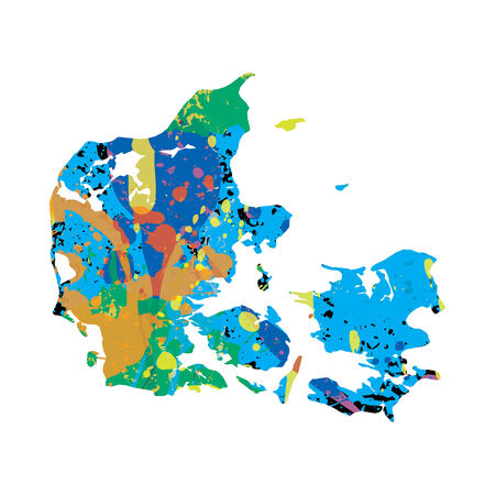 An Illustration of a colourfully filled outline of Denmarkの写真素材