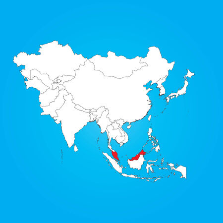 A Map of Asia with a selected country of Malaysiaのイラスト素材