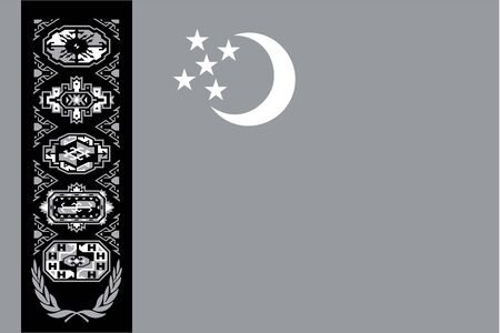 An Illustrated grayscale flag of the country of Turkmenistanのイラスト素材