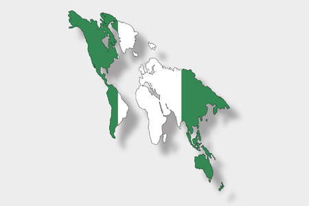 A 3D Isometric Flag Illustration of a map of the world with the flag of  Nigeriaのイラスト素材