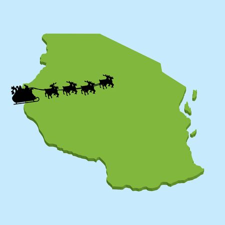A 3D map on blue water with Santa background of  Tanzaniaのイラスト素材