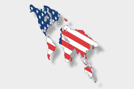 A 3D Isometric Flag Illustration of a map of the world with the flag of  USAのイラスト素材