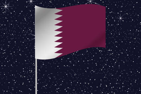3D Flag Illustration waving in the night sky of the country of  Qatar