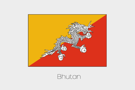 An Illustration of the flag, with name, of the country of Bhutanの写真素材