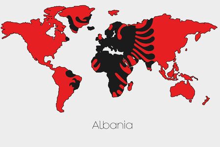 A Flag Illustration inside the shape of a world map of the country of  Albaniaの写真素材