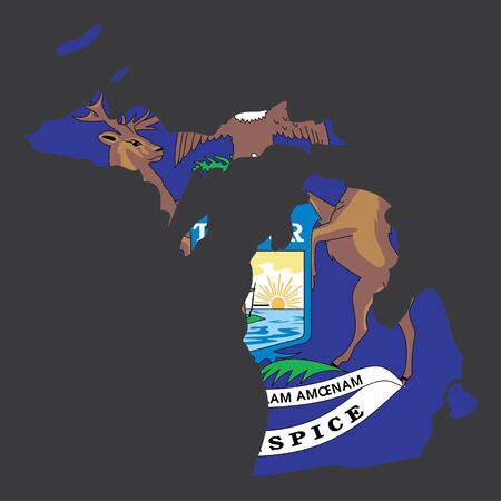 Highly detailed map with flag inside of the state of Michiganの写真素材
