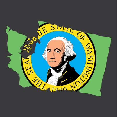 Highly detailed map with flag inside of the state of Washingtonの写真素材