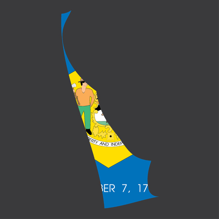 Highly detailed map with flag inside of the state of Delawareの写真素材