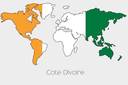 A Flag Illustration inside the shape of a world map of the country of  Cote DIvoireの写真素材
