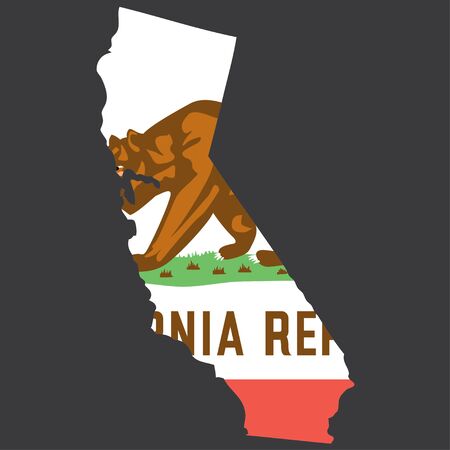Highly detailed map with flag inside of the state of Californiaの写真素材