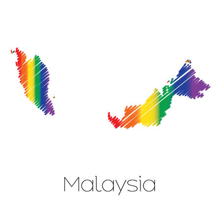 An LGBT Coloured Scribbled Shape of the Country of Malaysiaの写真素材