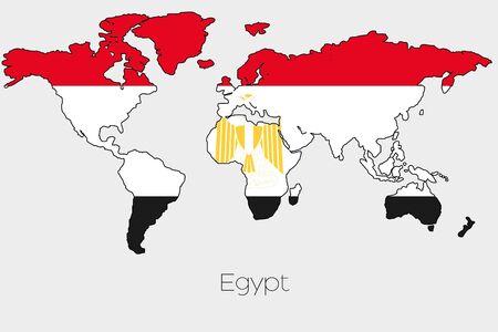 A Flag Illustration inside the shape of a world map of the country of  Egyptの写真素材