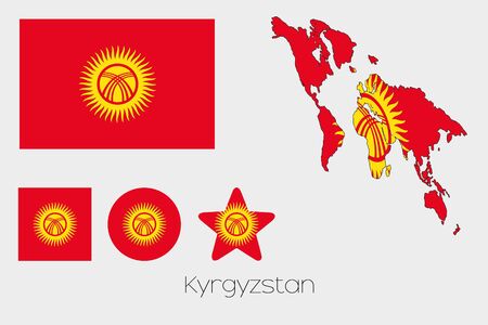 Illustrated Multiple Shapes Set with the Flag of Kyrghyzstanの写真素材