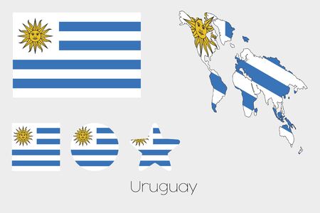 Illustrated Multiple Shapes Set with the Flag of Uruguayのイラスト素材